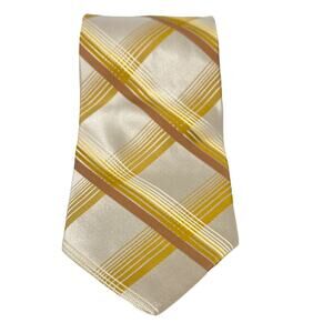 Gianfranco Mustard Yellow Autumn Color Plaid 100 Percent Silk Men's Neck Tie 58"